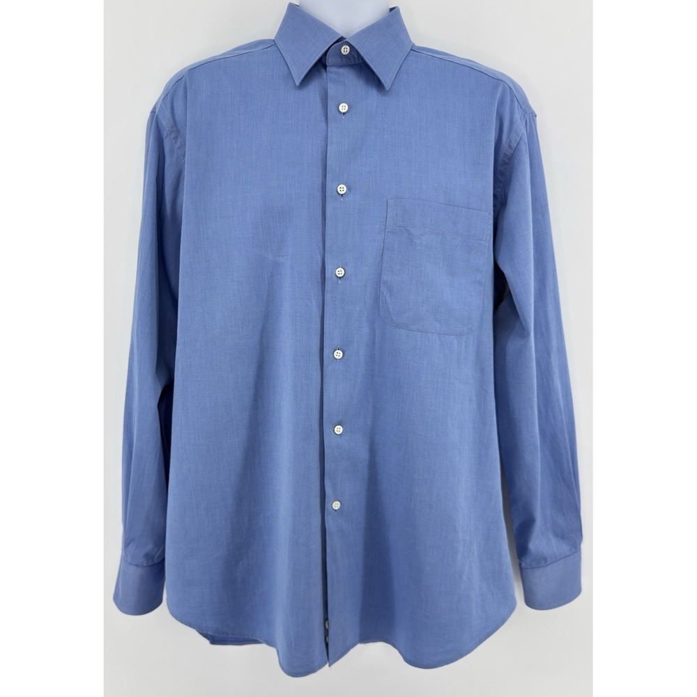 Ermenegildo Zegna Dress Shirt 42 16.5 Blue Cotton Italy Luxury Button Up - Picture 2 of 8